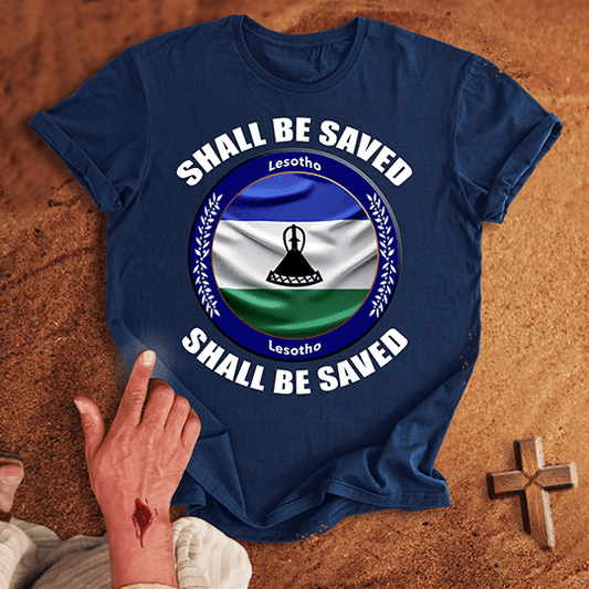Lesotho Shall Be Saved T Shirt - White M | Biblical & Scripture Inspired Apparel | Jesus Monk