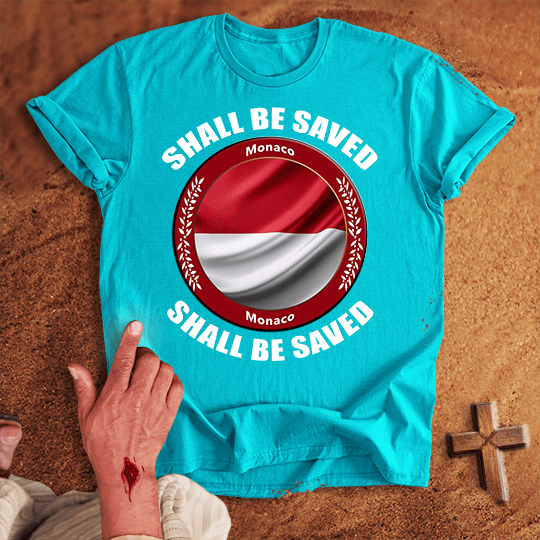 Monaco Shall Be Saved T Shirt - Red M | Biblical & Scripture Inspired Apparel | Jesus Monk