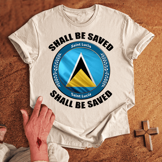 Saint Lucia Shall Be Saved T Shirt - Tropical Blue M | Biblical & Scripture Inspired Apparel | Jesus Monk