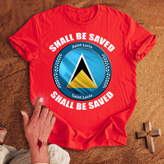 Saint Lucia Shall Be Saved T Shirt - Sand M | Biblical & Scripture Inspired Apparel | Jesus Monk