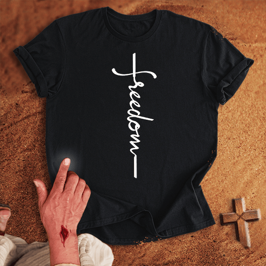 Freedom Word Cross T Shirt - Sport Grey S | Biblical & Scripture Inspired Apparel | Jesus Monk