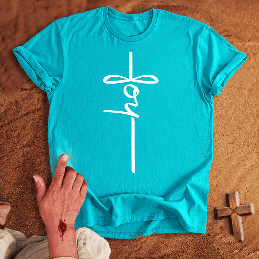 Joy Word Cross T Shirt - Sport Grey M | Biblical & Scripture Inspired Apparel | Jesus Monk