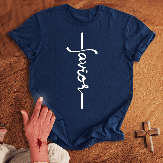 Savior Word Cross T Shirt - Tropical Blue S | Biblical & Scripture Inspired Apparel | Jesus Monk