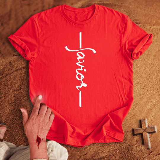 Savior Word Cross T Shirt - Tropical Blue M | Biblical & Scripture Inspired Apparel | Jesus Monk