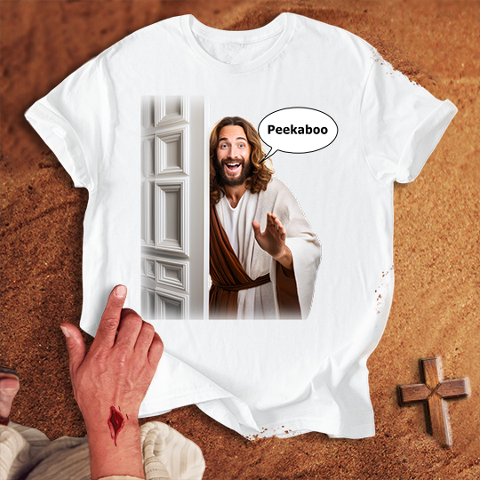 Comical Jesus Peekaboo T-shirt