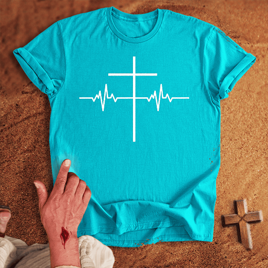 Ecg Heart Line Cross T Shirt - Sport Grey M | Biblical & Scripture Inspired Apparel | Jesus Monk