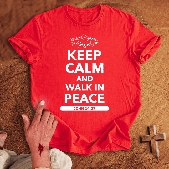 Keep Calm And Walk In Peace T Shirt - Sand M | Biblical & Scripture Inspired Apparel | Jesus Monk