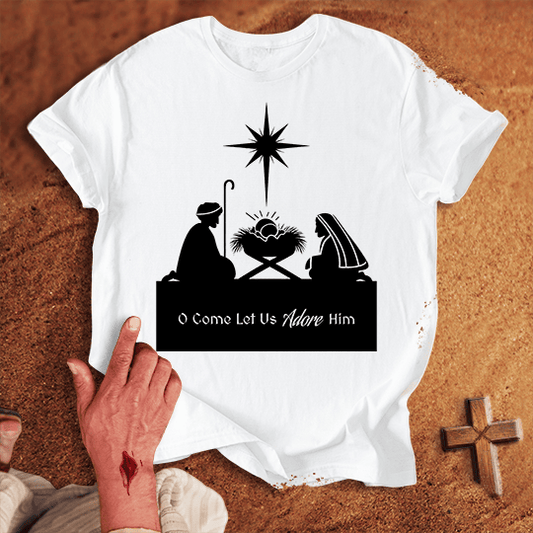 Silohette Nativity T Shirt - Red M | Biblical & Scripture Inspired Apparel | Jesus Monk