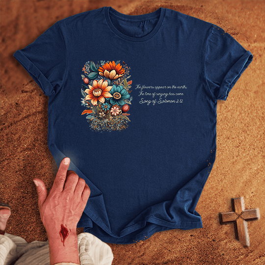 The Flowers Appear T Shirt - Tropical Blue S | Biblical & Scripture Inspired Apparel | Jesus Monk