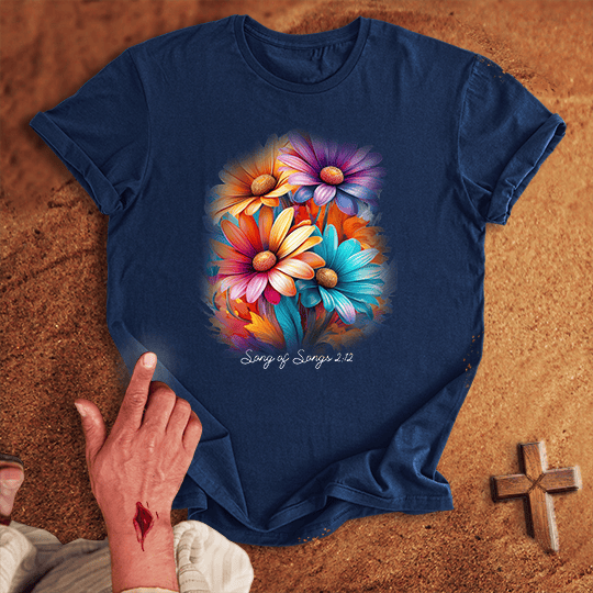 Vibrant Daisy Flowers T Shirt - Sand S | Biblical & Scripture Inspired Apparel | Jesus Monk
