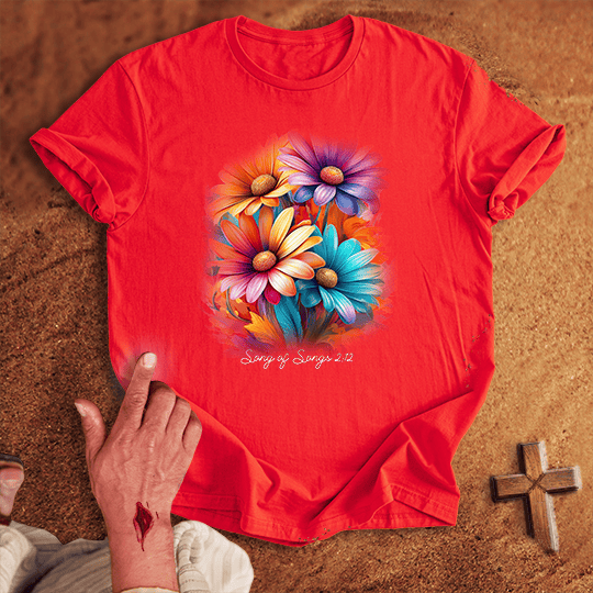 Vibrant Daisy Flowers T Shirt - Sand M | Biblical & Scripture Inspired Apparel | Jesus Monk