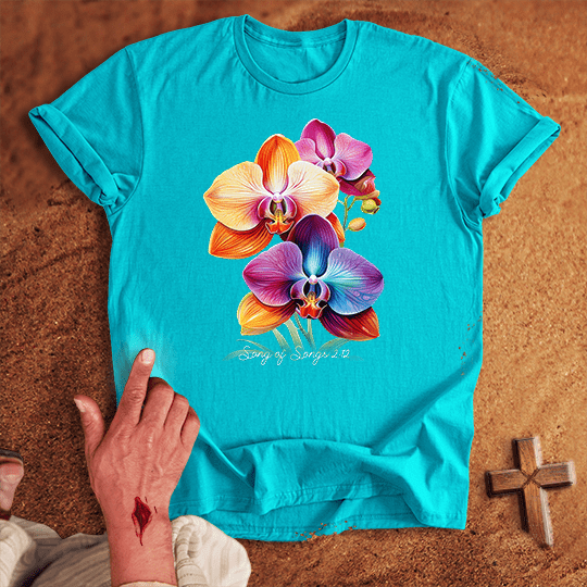 Vibrant Orchid Flowers T Shirt - White M | Biblical & Scripture Inspired Apparel | Jesus Monk