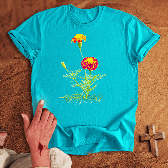 Vibrant Marigold Flowers T Shirt - White M | Biblical & Scripture Inspired Apparel | Jesus Monk