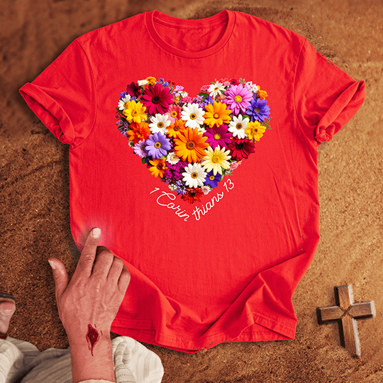 Vibrant Flowers in a Heart Shape T-shirt