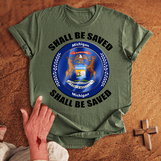 Michigan Shall Be Saved T Shirt - Black M | Biblical & Scripture Inspired Apparel | Jesus Monk