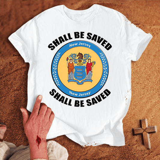 New Jersey Shall Be Saved T Shirt - Red M | Biblical & Scripture Inspired Apparel | Jesus Monk