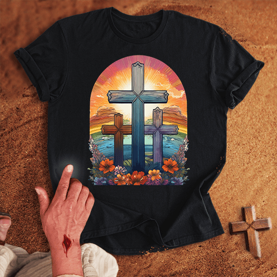 3 Crosses 5 T Shirt - Tropical Blue S | Biblical & Scripture Inspired Apparel | Jesus Monk