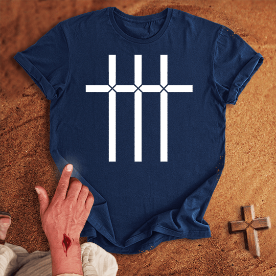 3 Crosses 28 T Shirt - White S | Biblical & Scripture Inspired Apparel | Jesus Monk