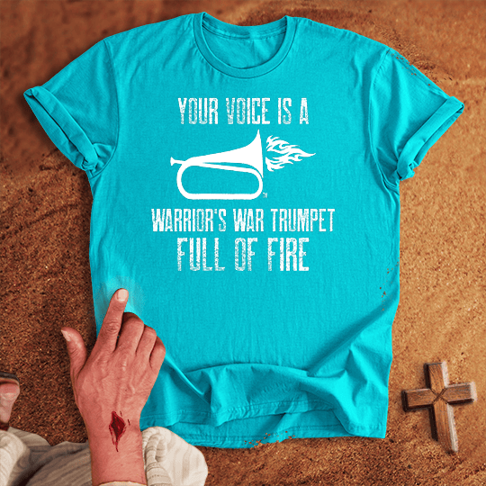 Your Voice Is A Warriors War Trumpet Full Of Fire T Shirt - White M | Biblical & Scripture Inspired Apparel | Jesus Monk