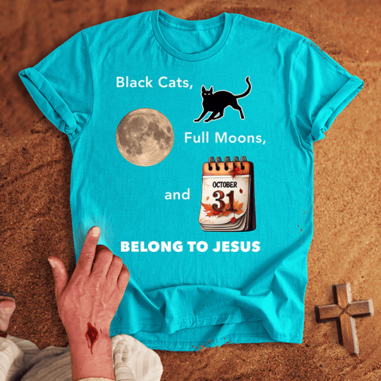 Black Cats Belong To Jesus T Shirt - Sand M | Biblical & Scripture Inspired Apparel | Jesus Monk