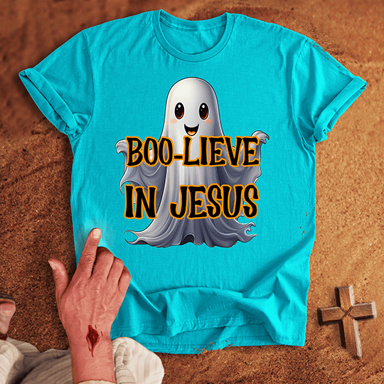 Boo Lieve In Him T Shirt - Black M | Biblical & Scripture Inspired Apparel | Jesus Monk