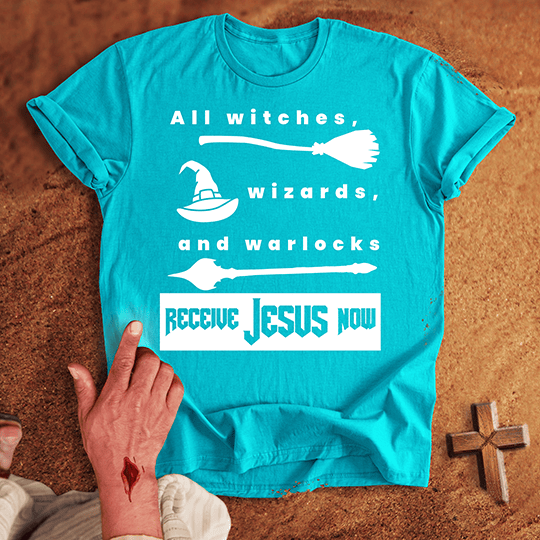 All Witches Receive Jesus Now T Shirt - Red M | Biblical & Scripture Inspired Apparel | Jesus Monk
