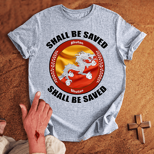 Bhutan Shall Be Saved T Shirt - Sand XL | Biblical & Scripture Inspired Apparel | Jesus Monk