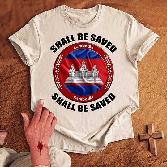 Cambodia Shall Be Saved T Shirt - Red M | Biblical & Scripture Inspired Apparel | Jesus Monk