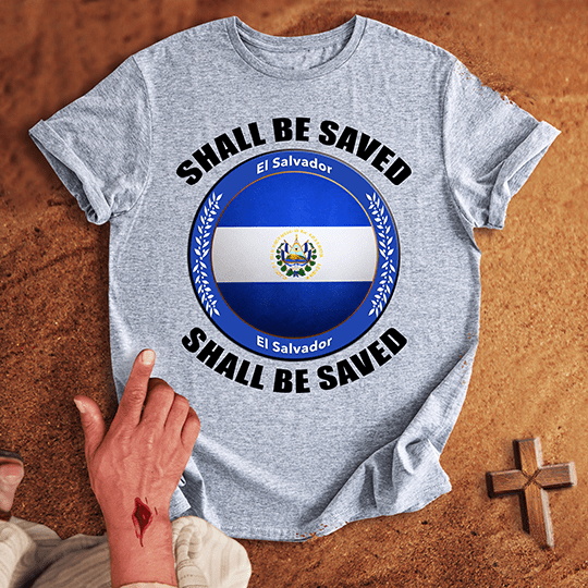 El Salvador Shall Be Saved T Shirt - Navy M | Biblical & Scripture Inspired Apparel | Jesus Monk