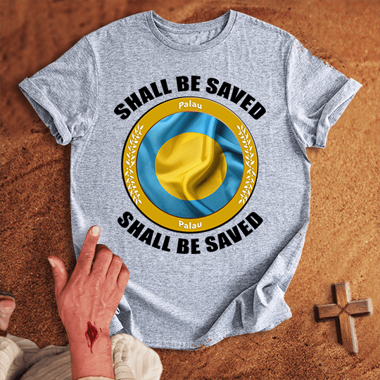 Palau Shall Be Saved T Shirt - Navy M | Biblical & Scripture Inspired Apparel | Jesus Monk