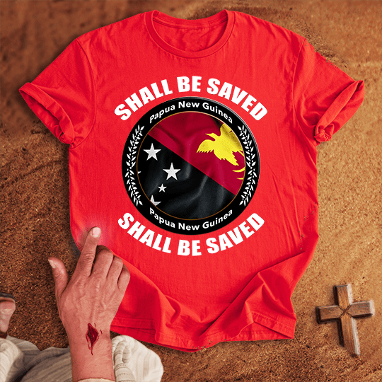Papua New Guinea Shall Be Saved T Shirt - Sand S | Biblical & Scripture Inspired Apparel | Jesus Monk
