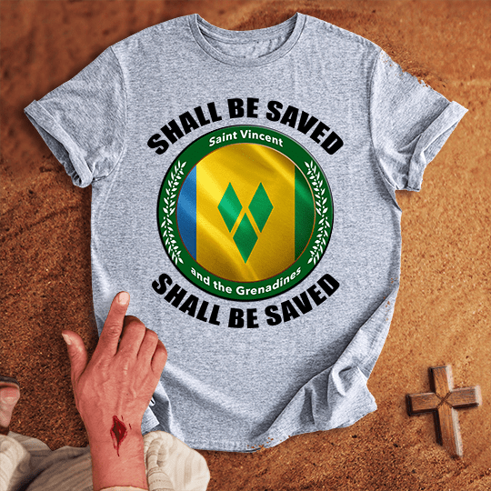Saint Vincent And The Grenadines Shall Be Saved T Shirt - Military Green XL | Biblical & Scripture Inspired Apparel | Jesus Monk