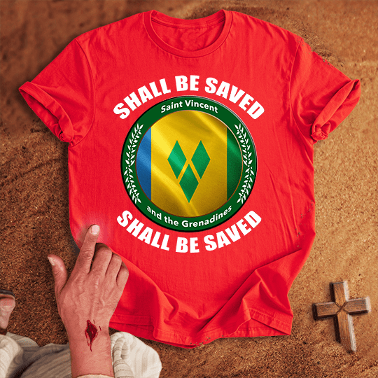 Saint Vincent And The Grenadines Shall Be Saved T Shirt - Black S | Biblical & Scripture Inspired Apparel | Jesus Monk