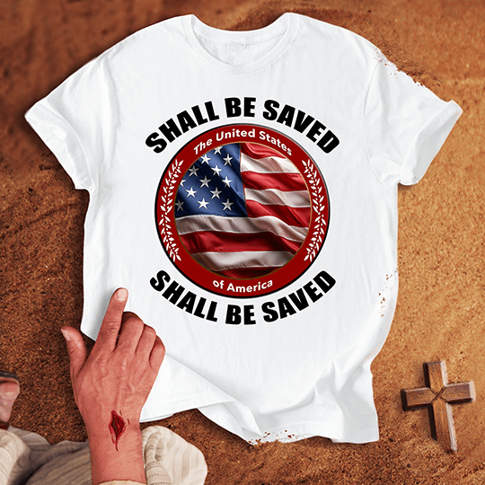 United States Of America Shall Be Saved T Shirt - Navy 2XL | Biblical & Scripture Inspired Apparel | Jesus Monk