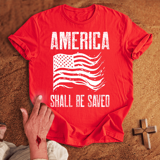 America Shall Be Saved T Shirt - Navy S | Biblical & Scripture Inspired Apparel | Jesus Monk