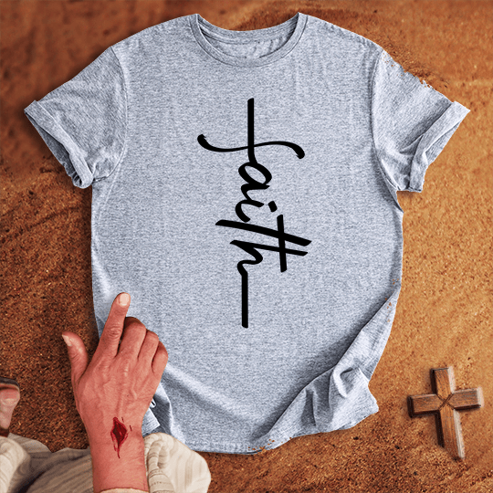 Faith Word Cross T Shirt - Red M | Biblical & Scripture Inspired Apparel | Jesus Monk