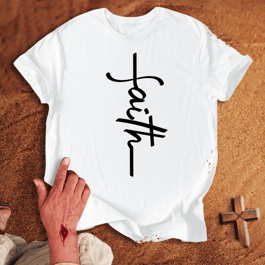 Faith Word Cross T Shirt - Red 2XL | Biblical & Scripture Inspired Apparel | Jesus Monk