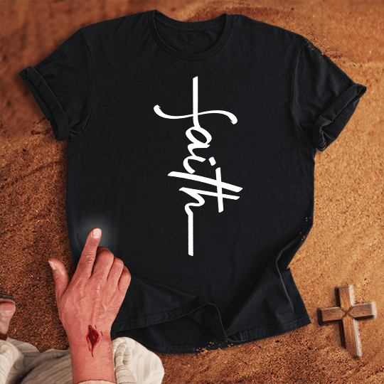Faith Word Cross T Shirt - Red 3XL | Biblical & Scripture Inspired Apparel | Jesus Monk