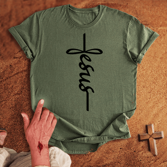 Jesus Word Cross T Shirt - Red M | Biblical & Scripture Inspired Apparel | Jesus Monk