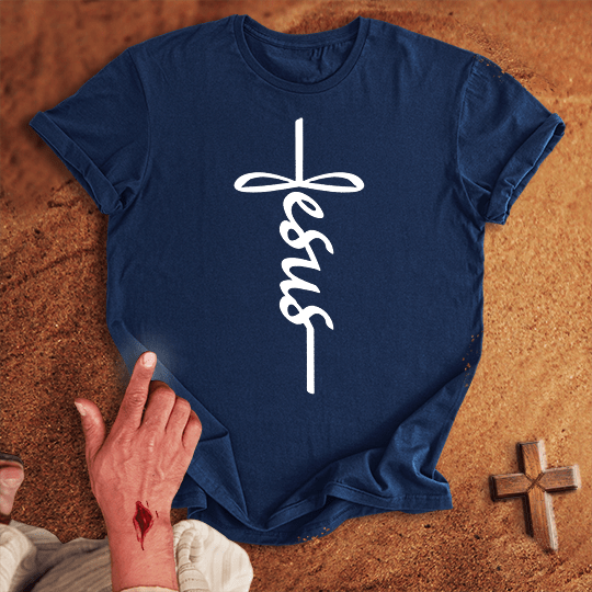 Jesus Word Cross T Shirt - Military Green S | Biblical & Scripture Inspired Apparel | Jesus Monk