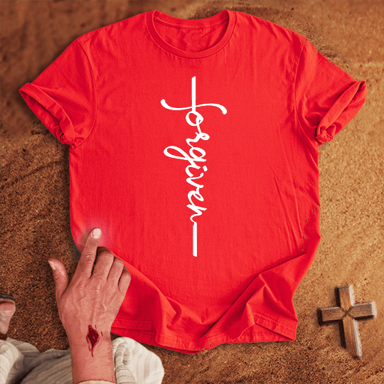 Forgiven Word Cross T Shirt - Military Green M | Biblical & Scripture Inspired Apparel | Jesus Monk