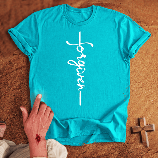 Forgiven Word Cross T Shirt - Military Green XL | Biblical & Scripture Inspired Apparel | Jesus Monk