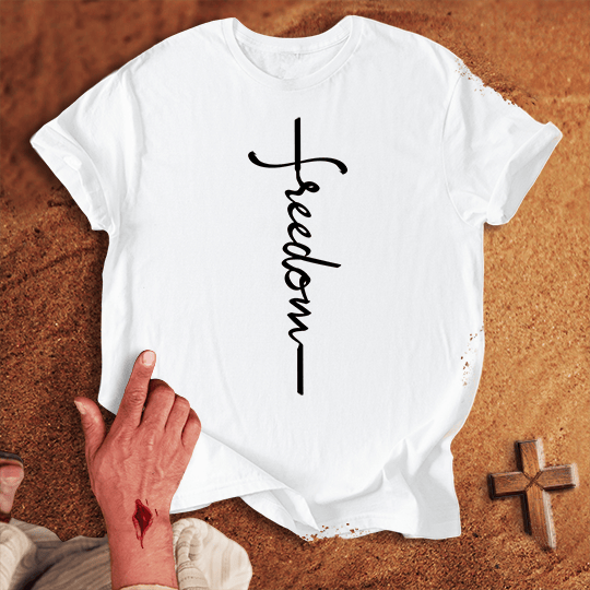 Freedom Word Cross T Shirt - Tropical Blue 3XL | Biblical & Scripture Inspired Apparel | Jesus Monk
