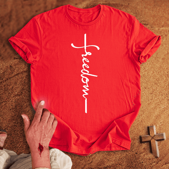 Freedom Word Cross T Shirt - Tropical Blue L | Biblical & Scripture Inspired Apparel | Jesus Monk