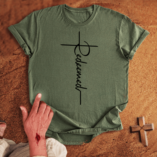 Redeemed Word Cross T Shirt - White L | Biblical & Scripture Inspired Apparel | Jesus Monk