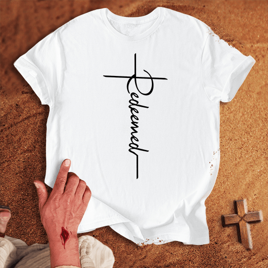 Redeemed Word Cross T Shirt - White S | Biblical & Scripture Inspired Apparel | Jesus Monk