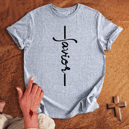 Savior Word Cross T Shirt - White 2XL | Biblical & Scripture Inspired Apparel | Jesus Monk