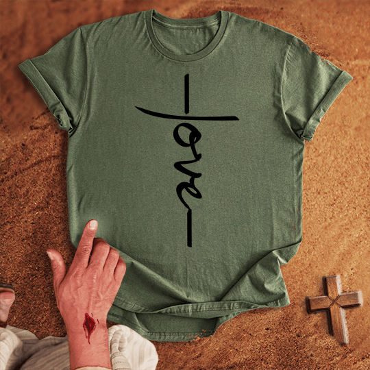 Love Word Cross T Shirt - Red M | Biblical & Scripture Inspired Apparel | Jesus Monk