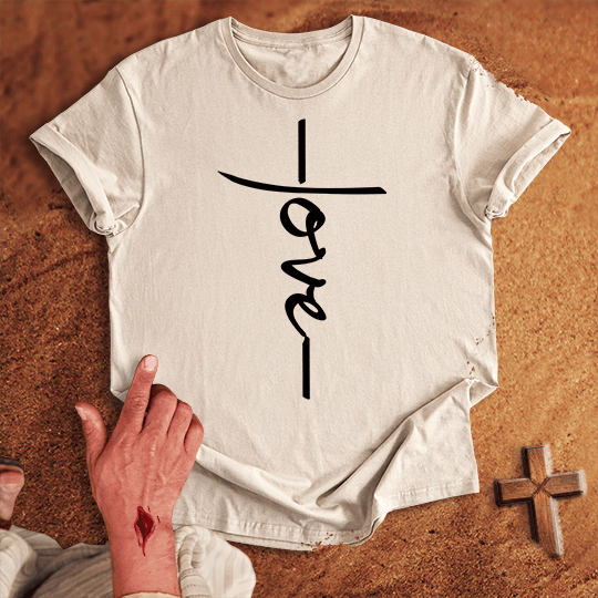 Love Word Cross T Shirt - Red L | Biblical & Scripture Inspired Apparel | Jesus Monk