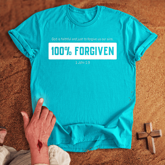 100 Forgiven T Shirt - Sport Grey L | Biblical & Scripture Inspired Apparel | Jesus Monk